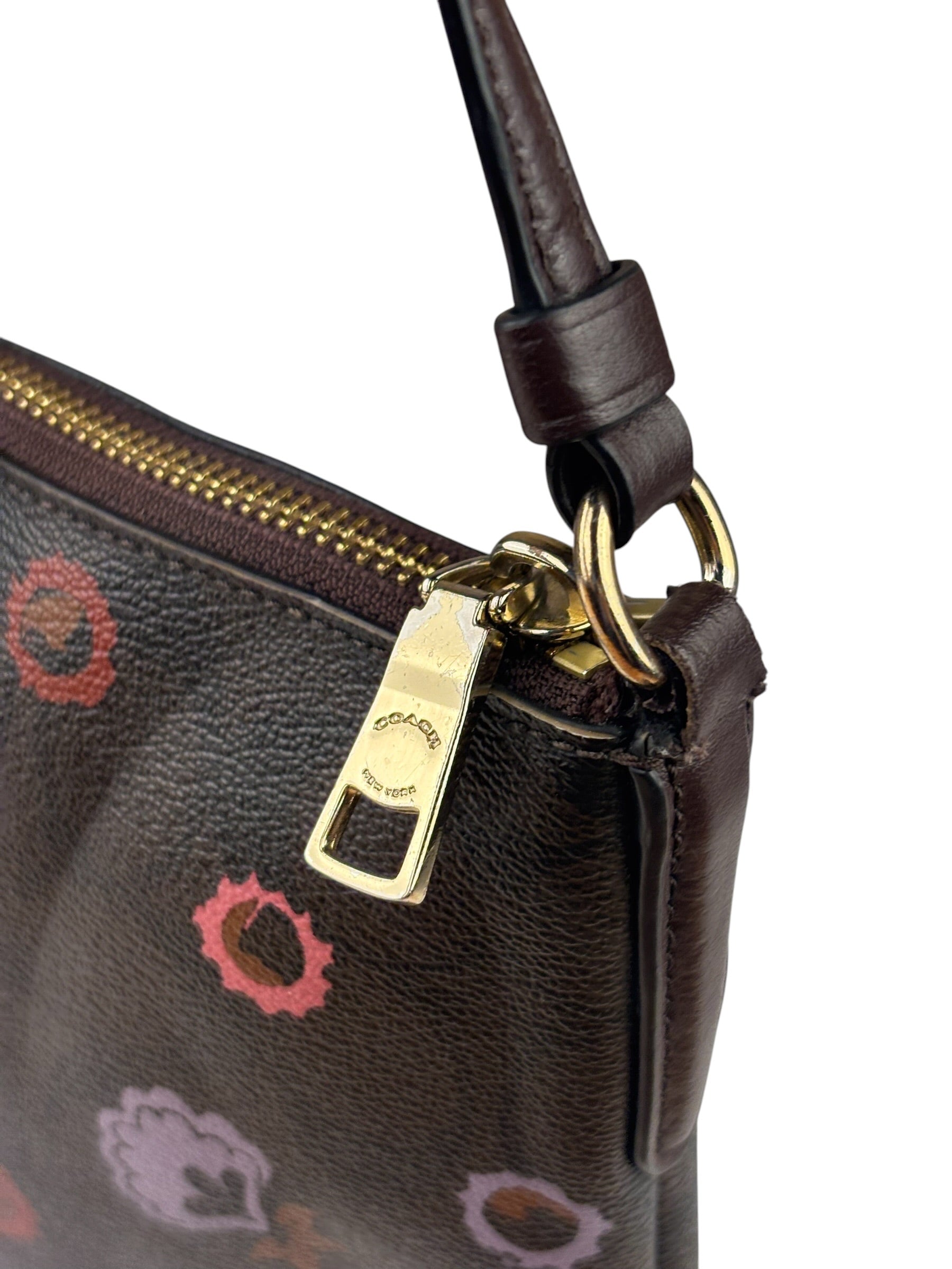 Coach Brown Leather Ranch Floral Crossbody Bag