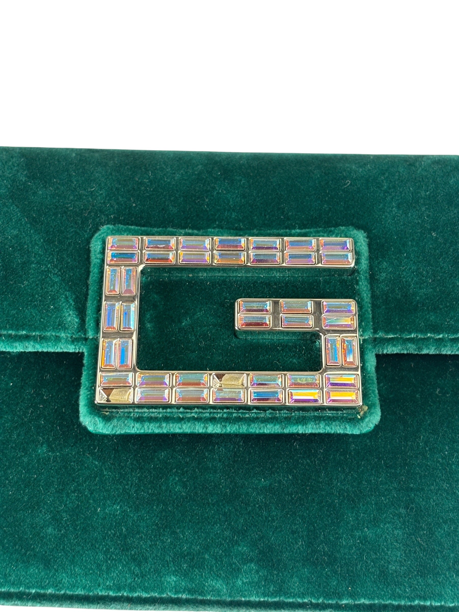 Gucci Green Velvet/Leather Trim Square G Broadway Shoulder Bag