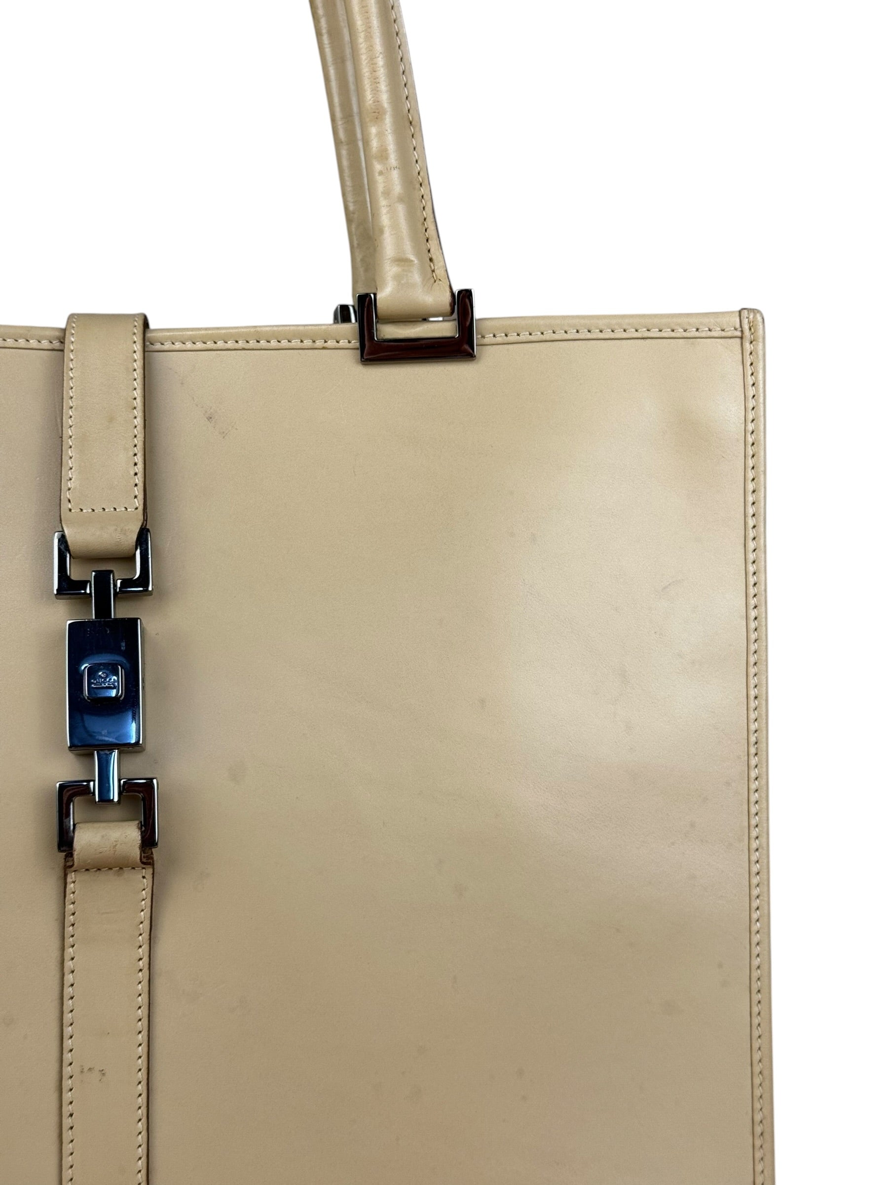 Gucci Vintage Beige Leather Jackie Tote Bag