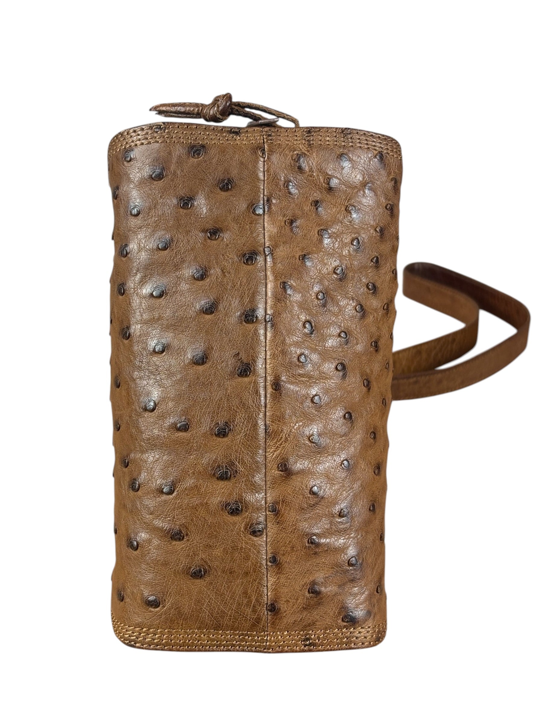 Loewe Vintage Brown Ostrich Print Leather Triangular Shoulder Bag