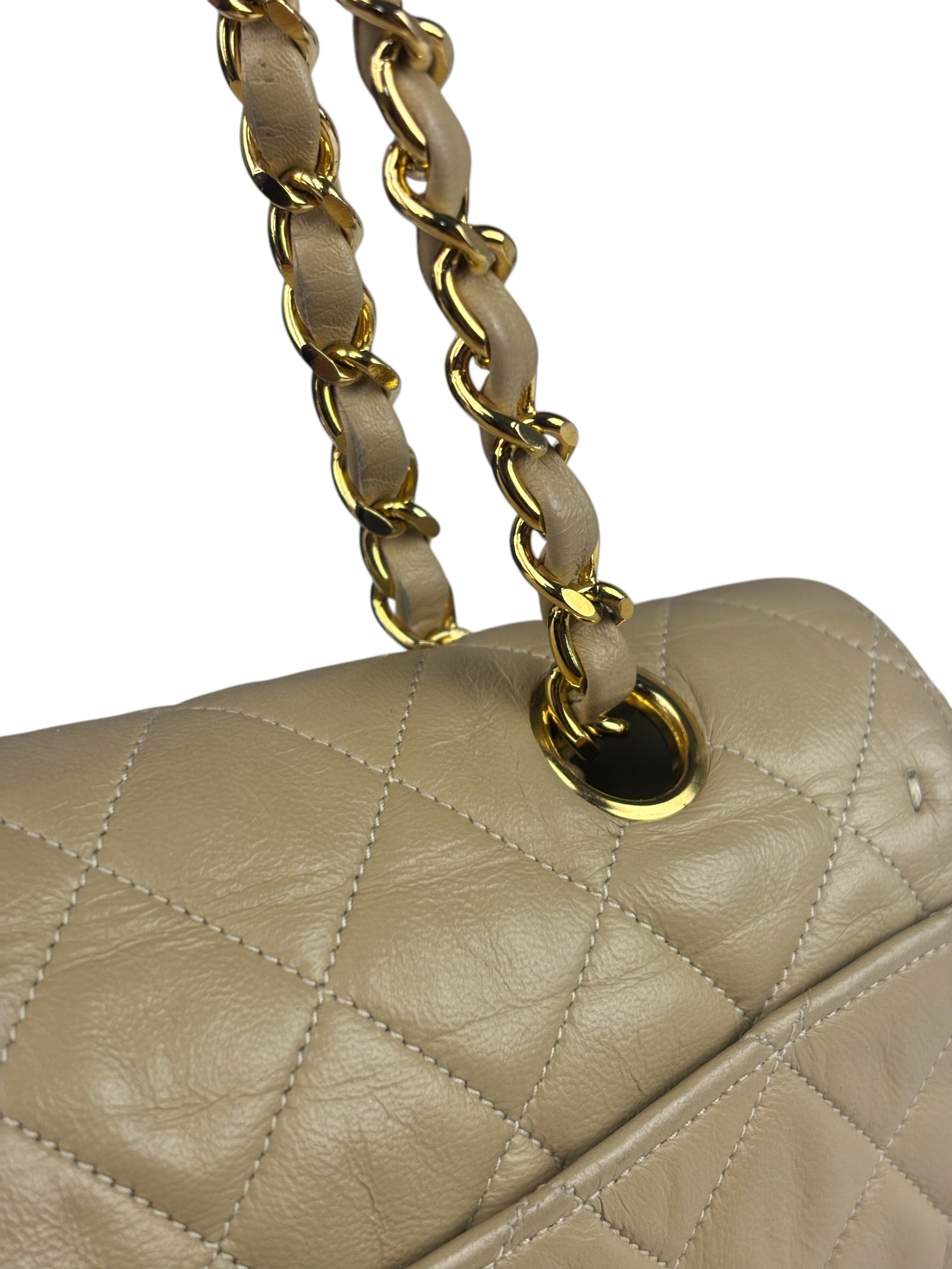Chanel Beige Quilted Lambskin Flap Bag 90's