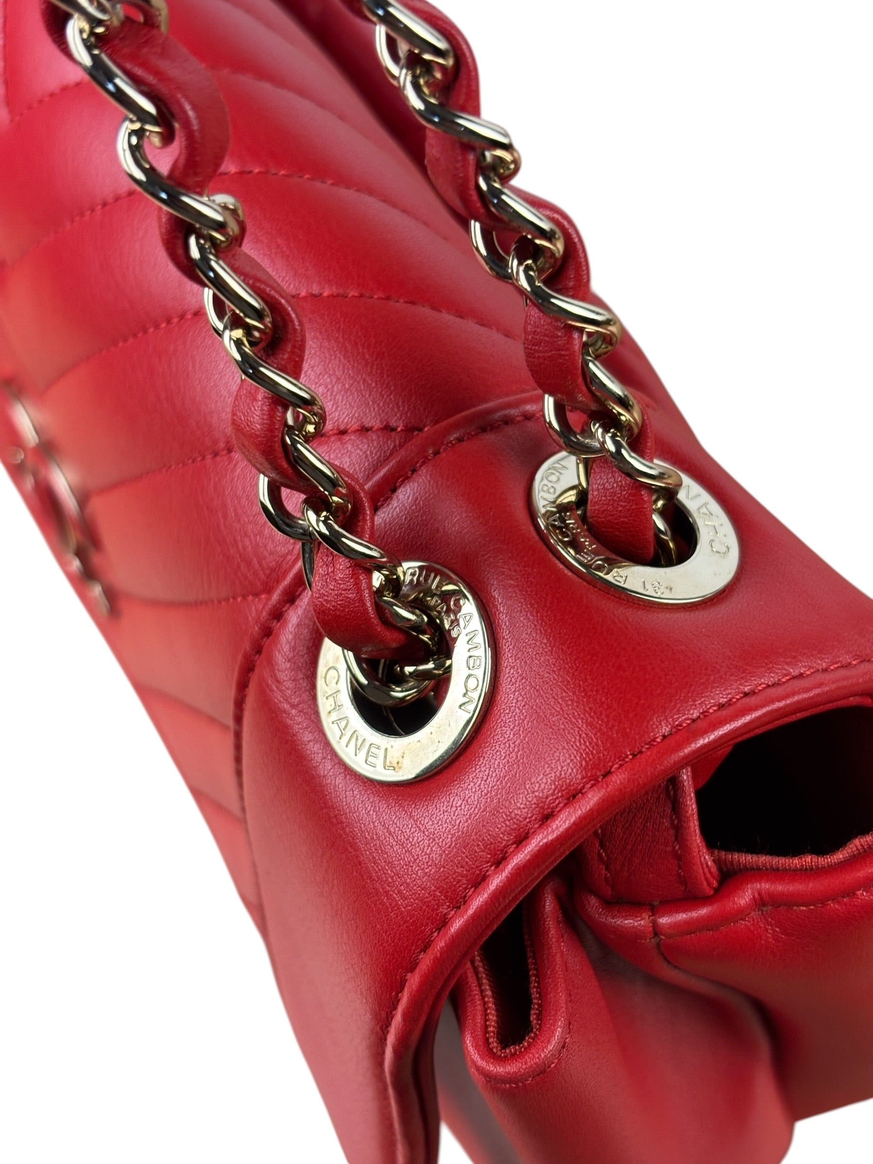 Chanel Red Chevron Leather Flap Bag 2019