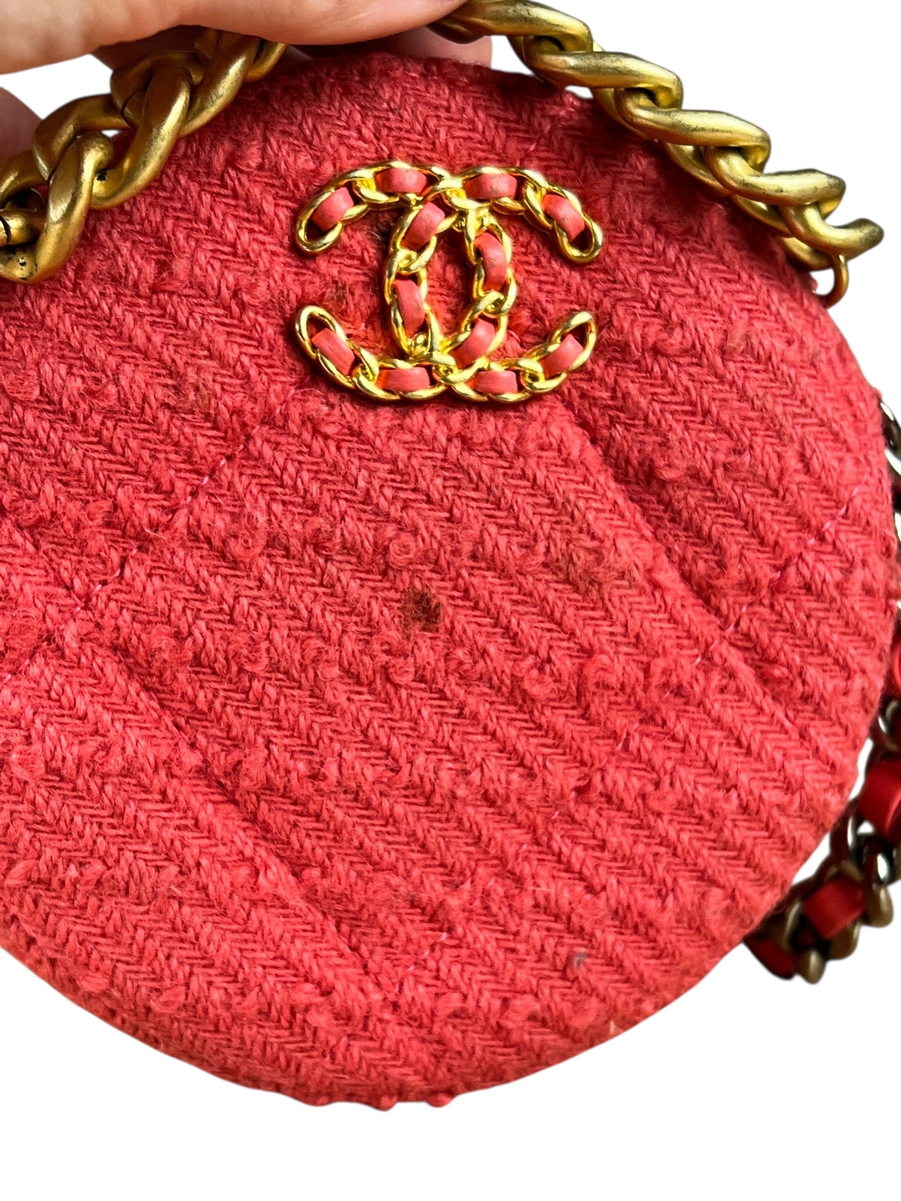 Chanel 19 Round Pink Tweed Chain Shoulder Bag