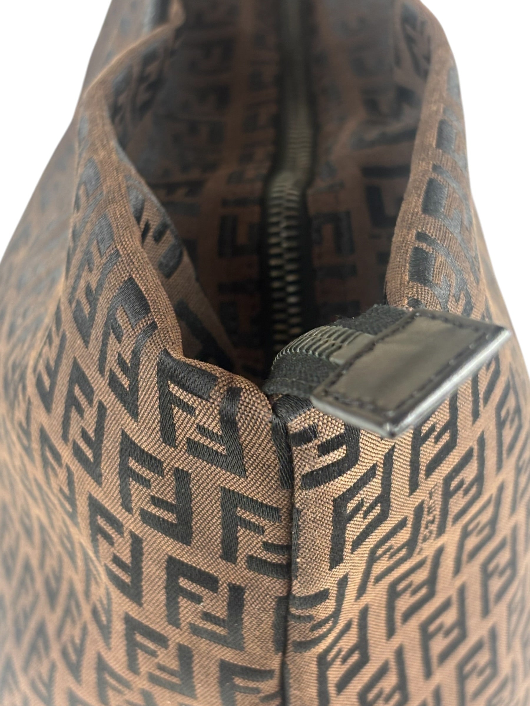 Fendi FF Vintage Brown Zucca Print Zip Shoulder Tote