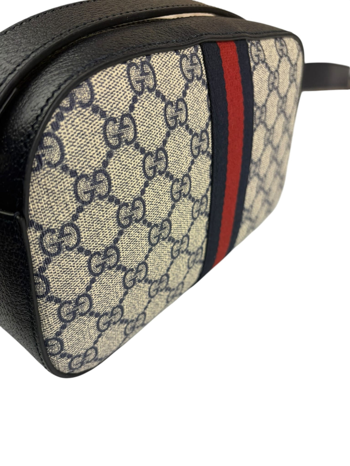 Gucci Navy/Beige Leather GG Supreme Small Ophidia Camera Bag