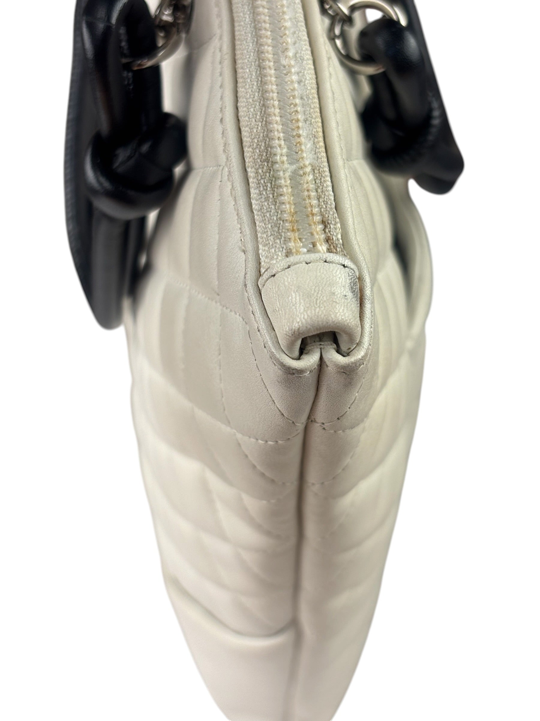 Chanel White Calfskin Quilted Python-Embossed Ligne Cambon Flat Tote Bag 2004