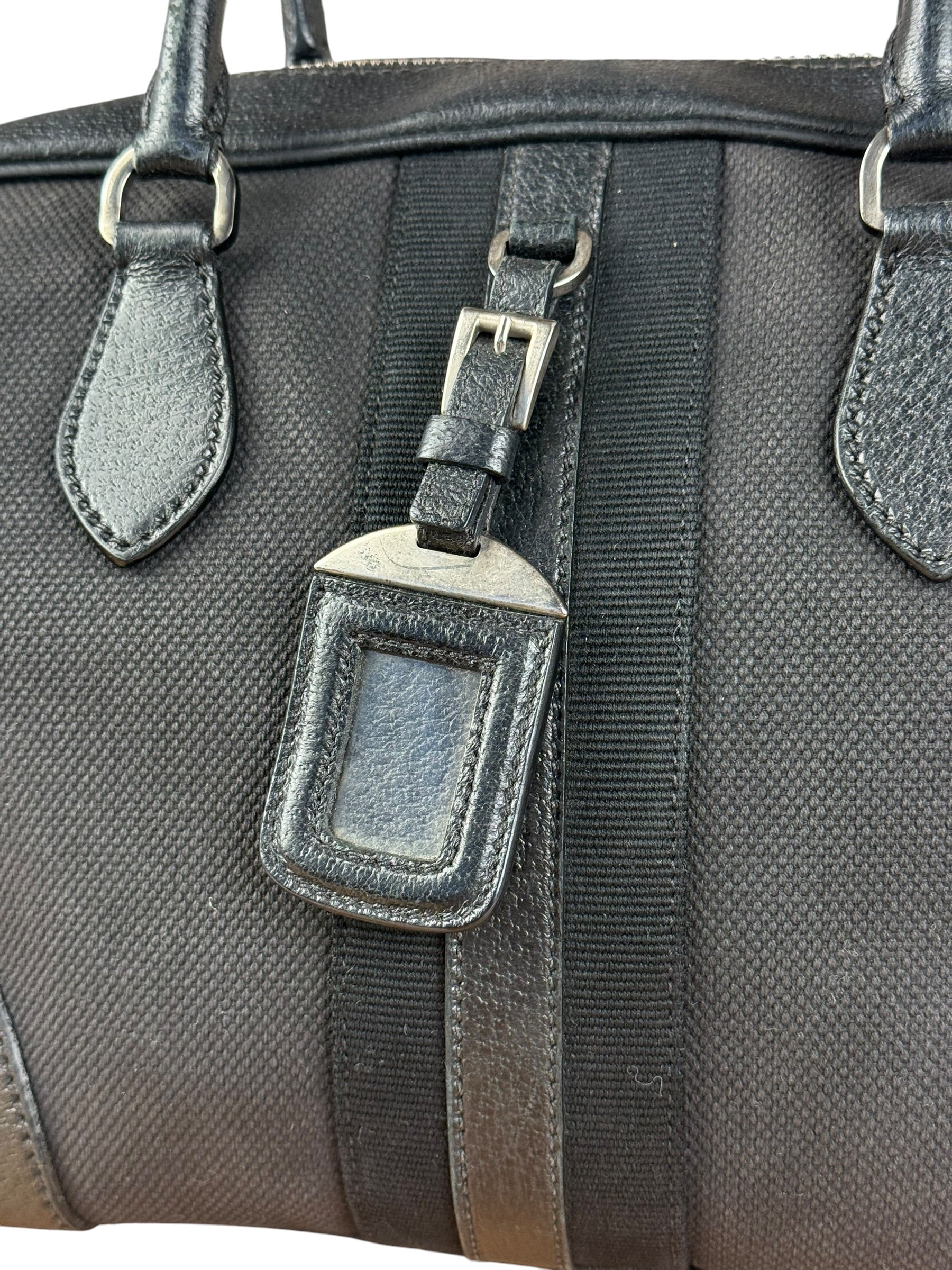Prada Vintage Black Canvas Leather Trim Bowler Shoulder Bag