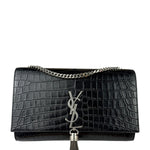 Yves Saint Laurent Black Croc-Embossed Calfskin Kate Tassel Shoulder Bag