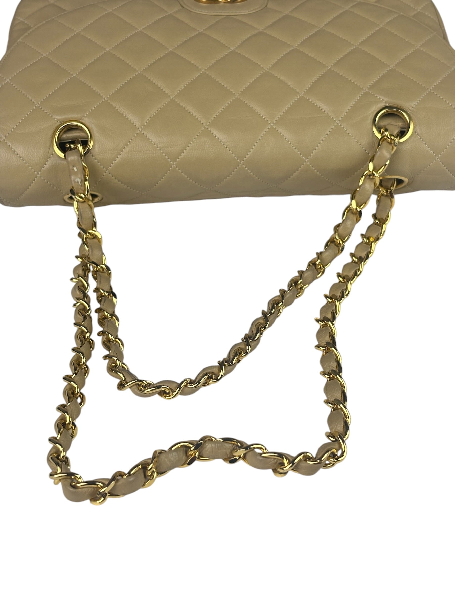 Chanel Beige Quilted Lambskin Flap Bag 90's