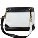 Chanel Vintage Black/White Leather CC Chain Tote '89-'91