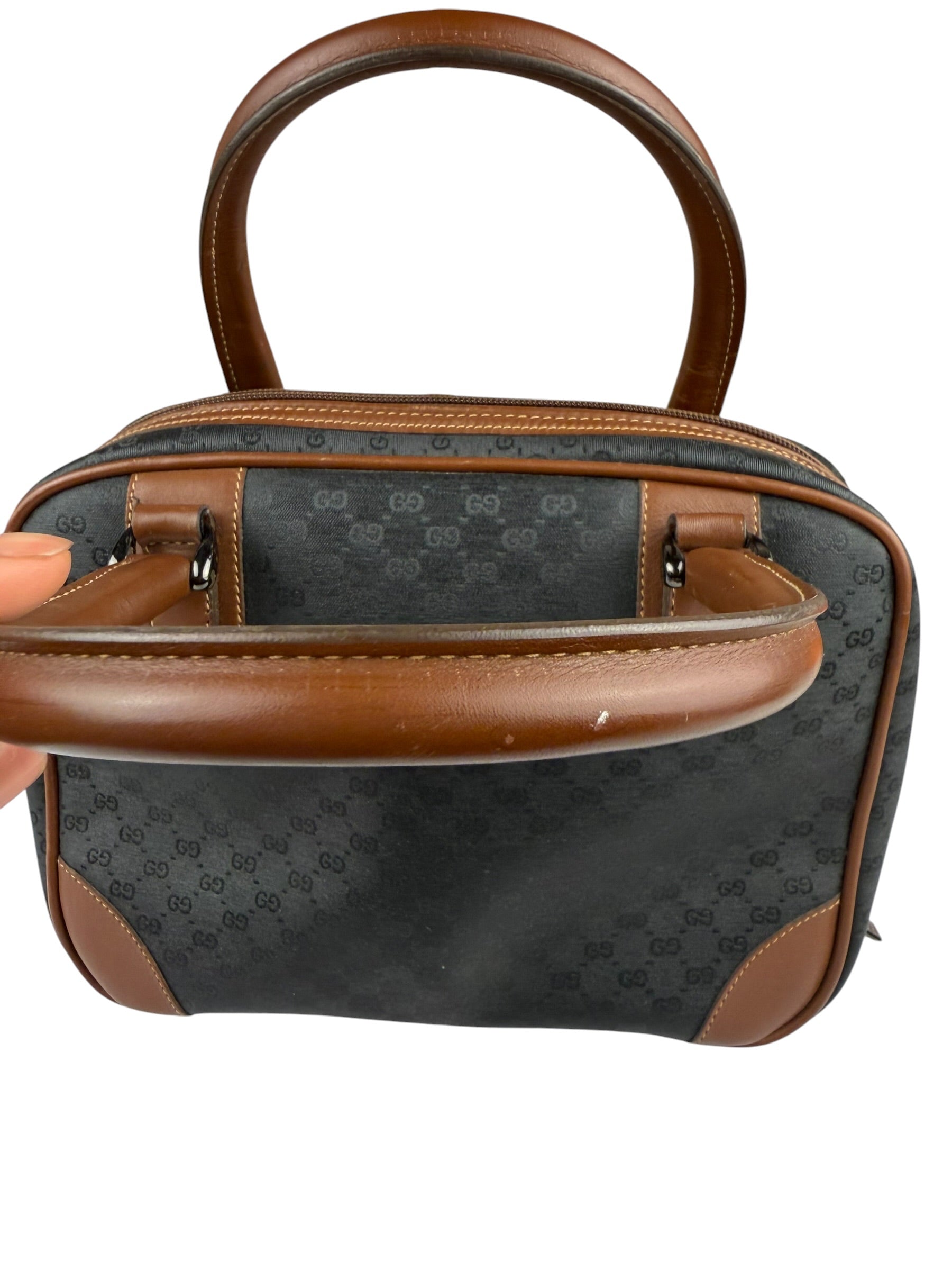 Gucci Vintage Micro GG Black/Brown Supreme Satchel Hand Bag