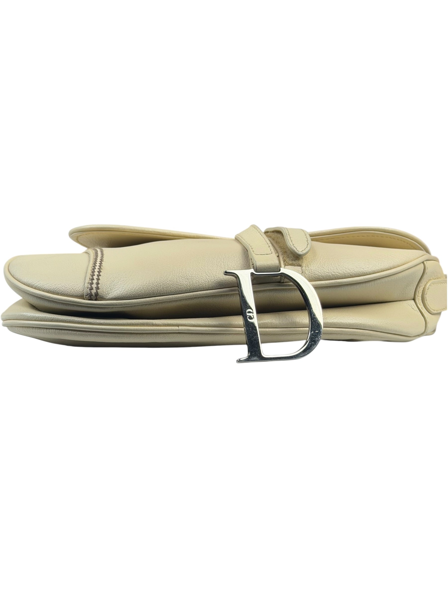 Christian Dior Cream Leather Saddle Shoulder Bag