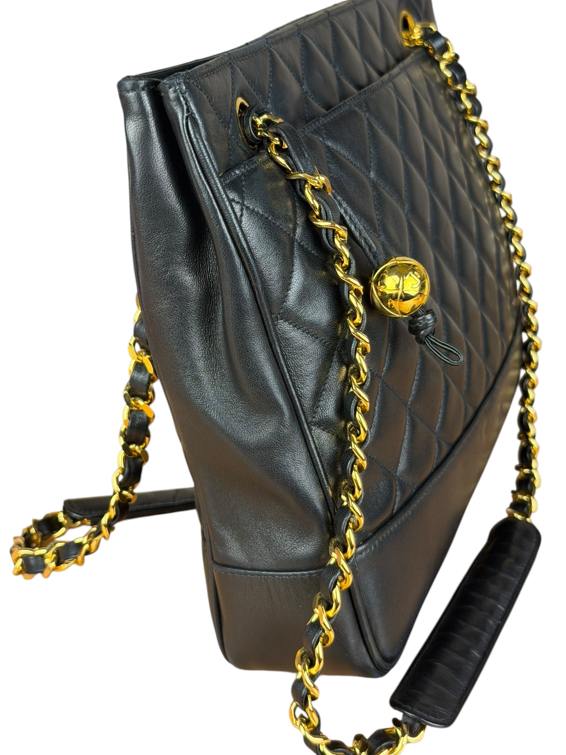 Chanel Black Lambskin Shopper Tote 90s
