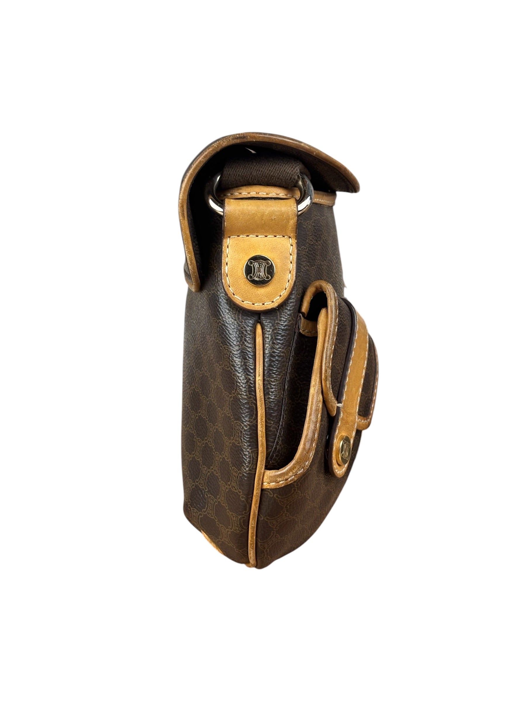 Celine Vintage Leather Macadam Double Pocket Shoulder Bag