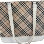 Burberry White Leather Trim Nova Check Shoulder Bag