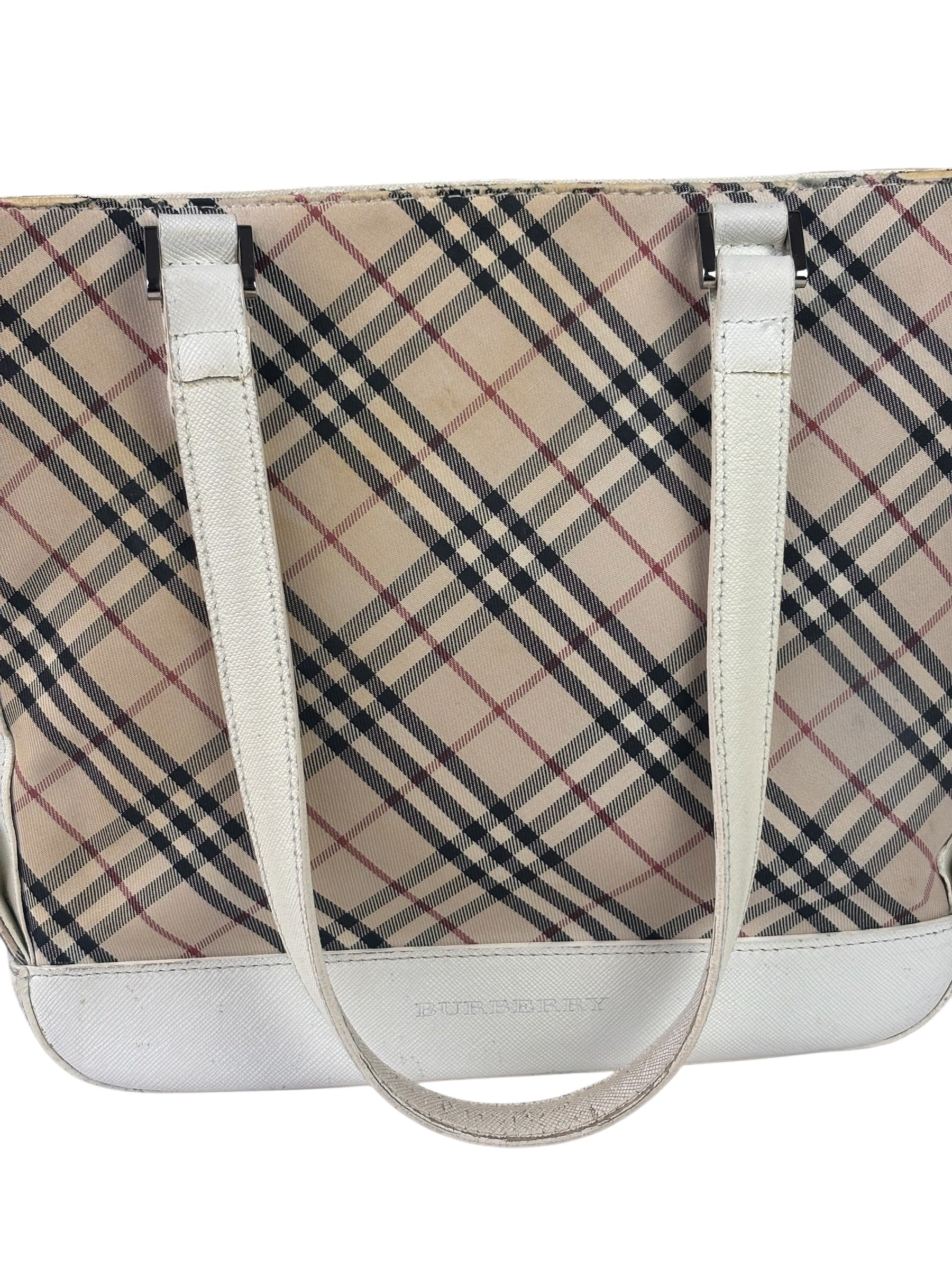 Burberry White Leather Trim Nova Check Shoulder Bag