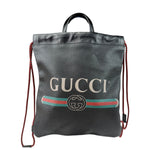 Gucci Black Leather Drawstring Backpack