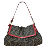Fendi Beige/Red Leather Trim Zucca Chef Flap Bag