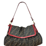 Fendi Beige/Red Leather Trim Zucca Chef Flap Bag