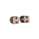 Hermes Silver Pink H Studded Earrings