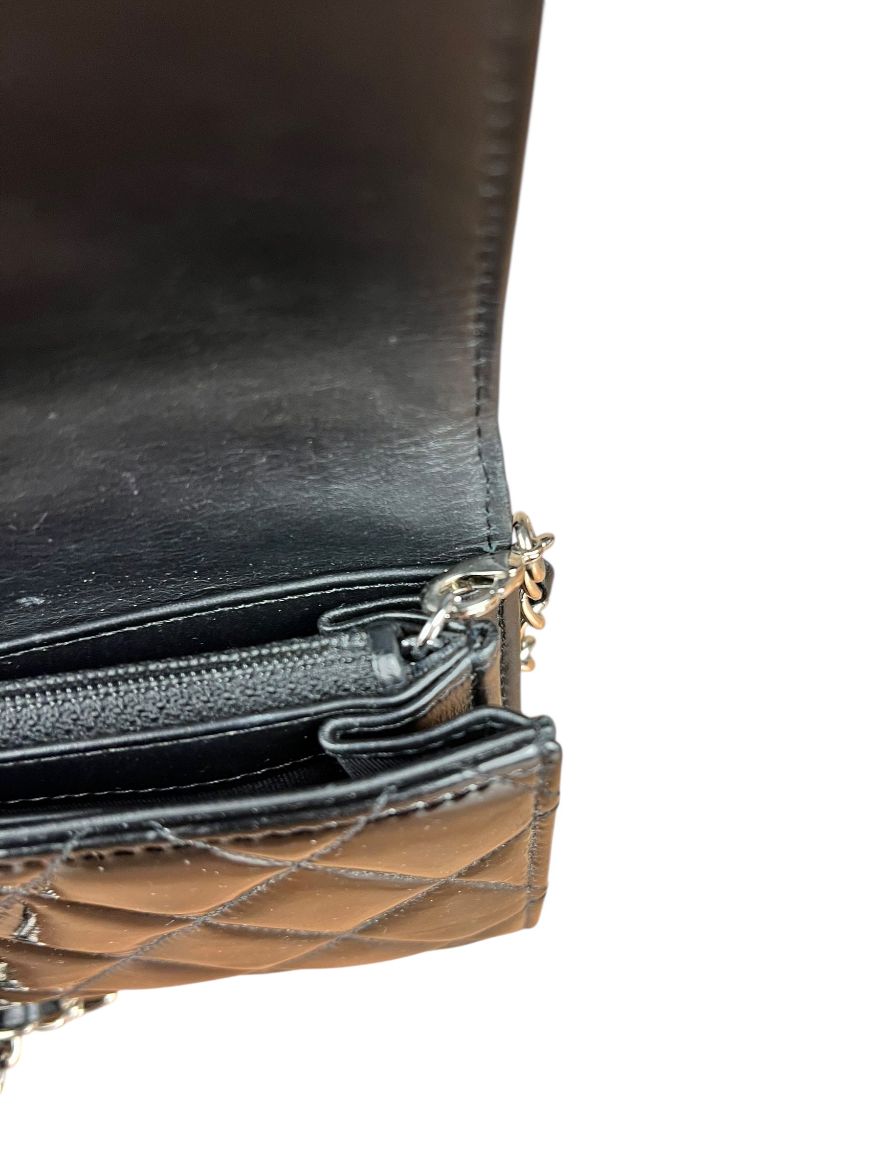 Chanel Black Patent Leather Wallet on Chain 2014