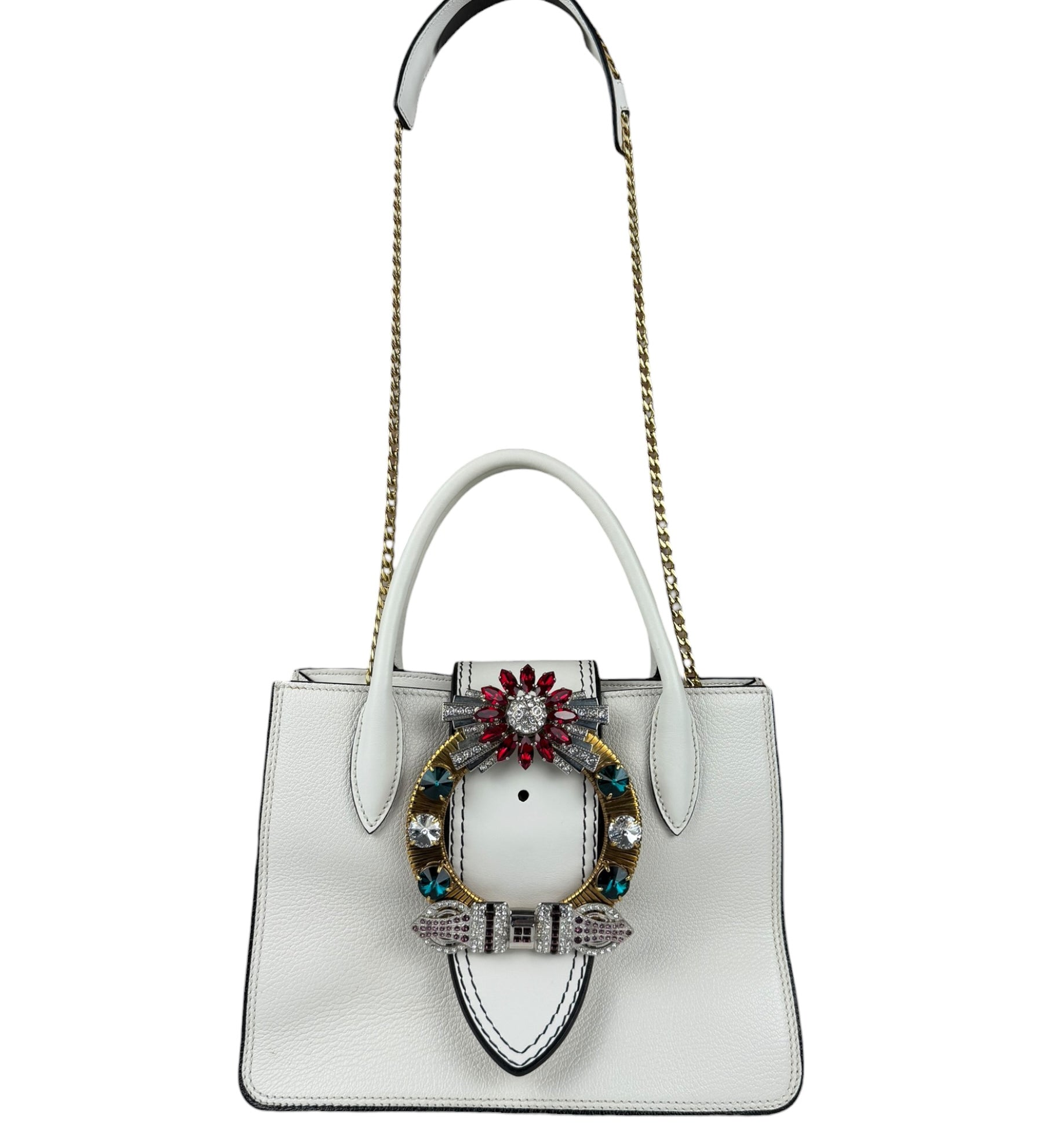 Miu Miu Madras Crystal Buckle Leather 2Way Bag