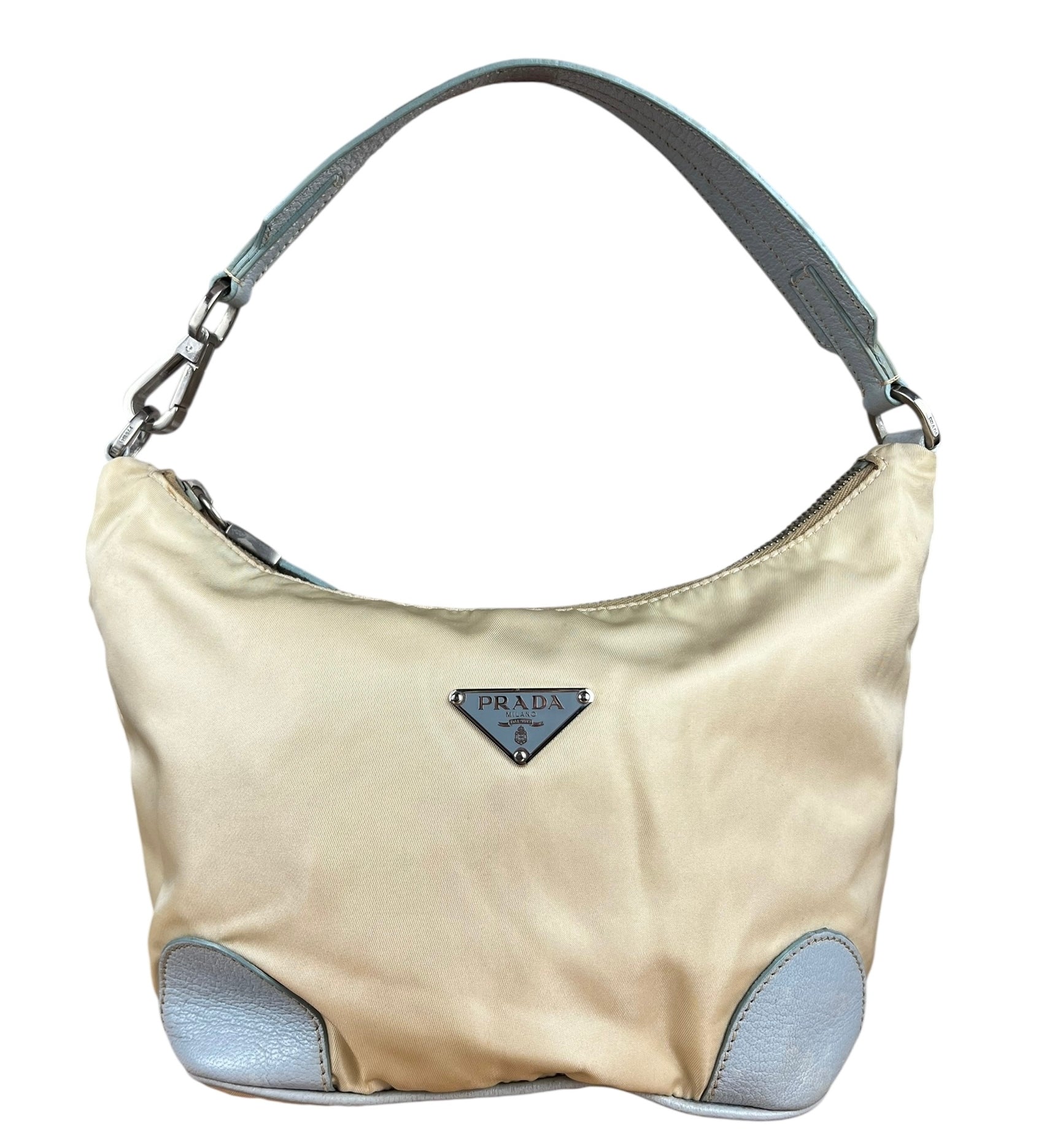 Prada Vintage Nylon Blue Leather Pochette