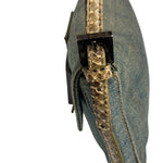 Fendi Denim/Snakeskin Trim Mini Baguette