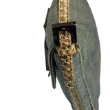 Fendi Denim/Snakeskin Trim Mini Baguette