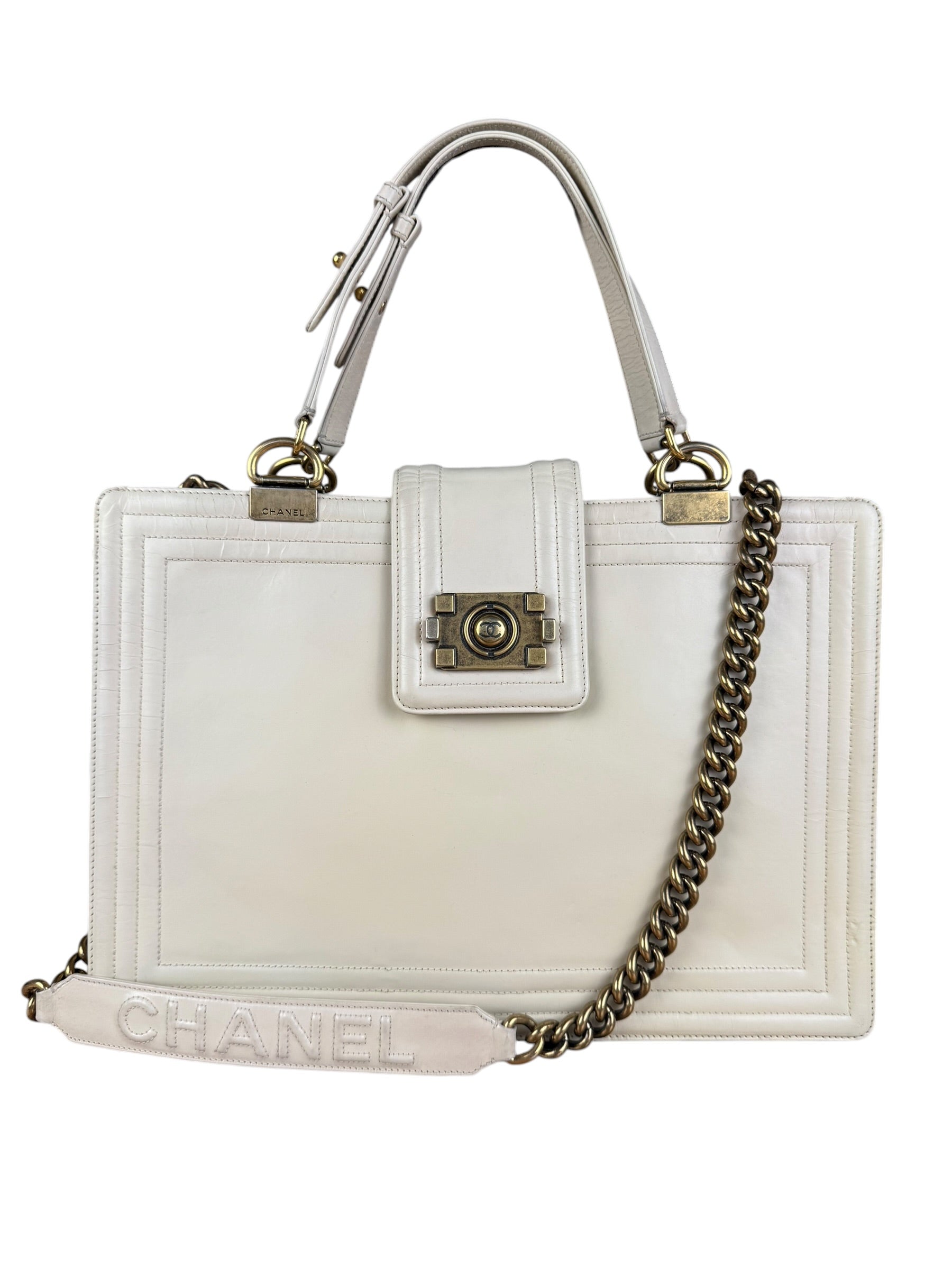 Chanel Ivory Leather Large Jetsetter Boy 2Way Handbag 2011
