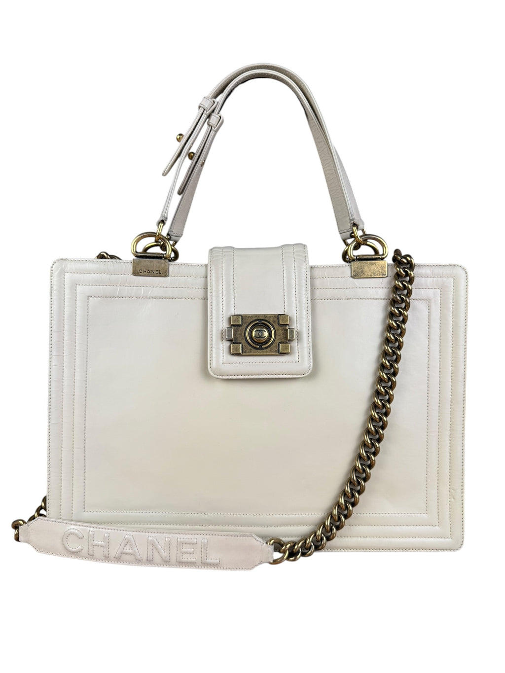 Chanel Ivory Leather Large Jetsetter Boy 2Way Handbag 2011