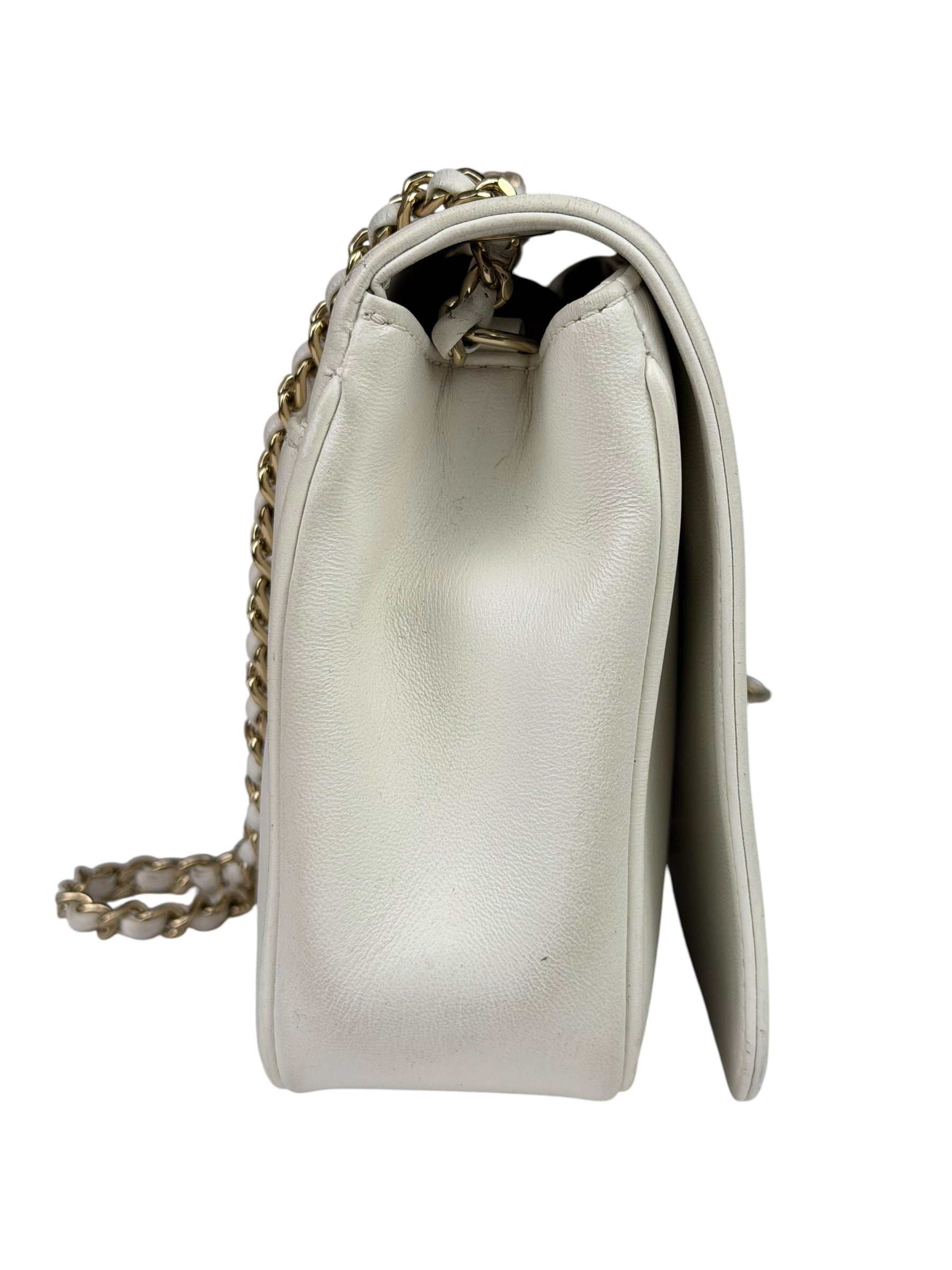 Chanel White Leather CC Mania Flap Bag 2019