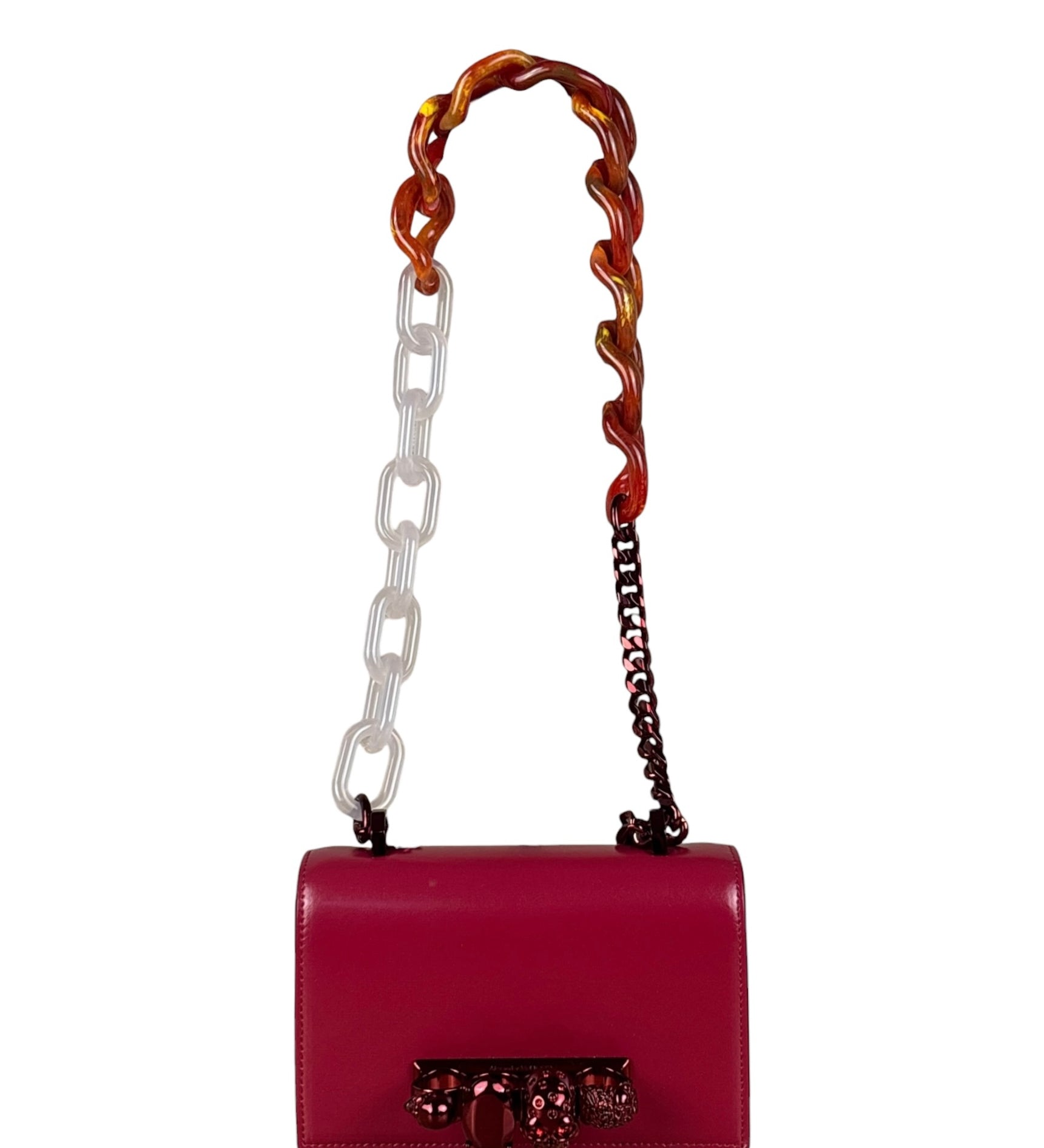Alexander McQueen Red Leather Mini Jeweled Knuckle Shoulder Bag