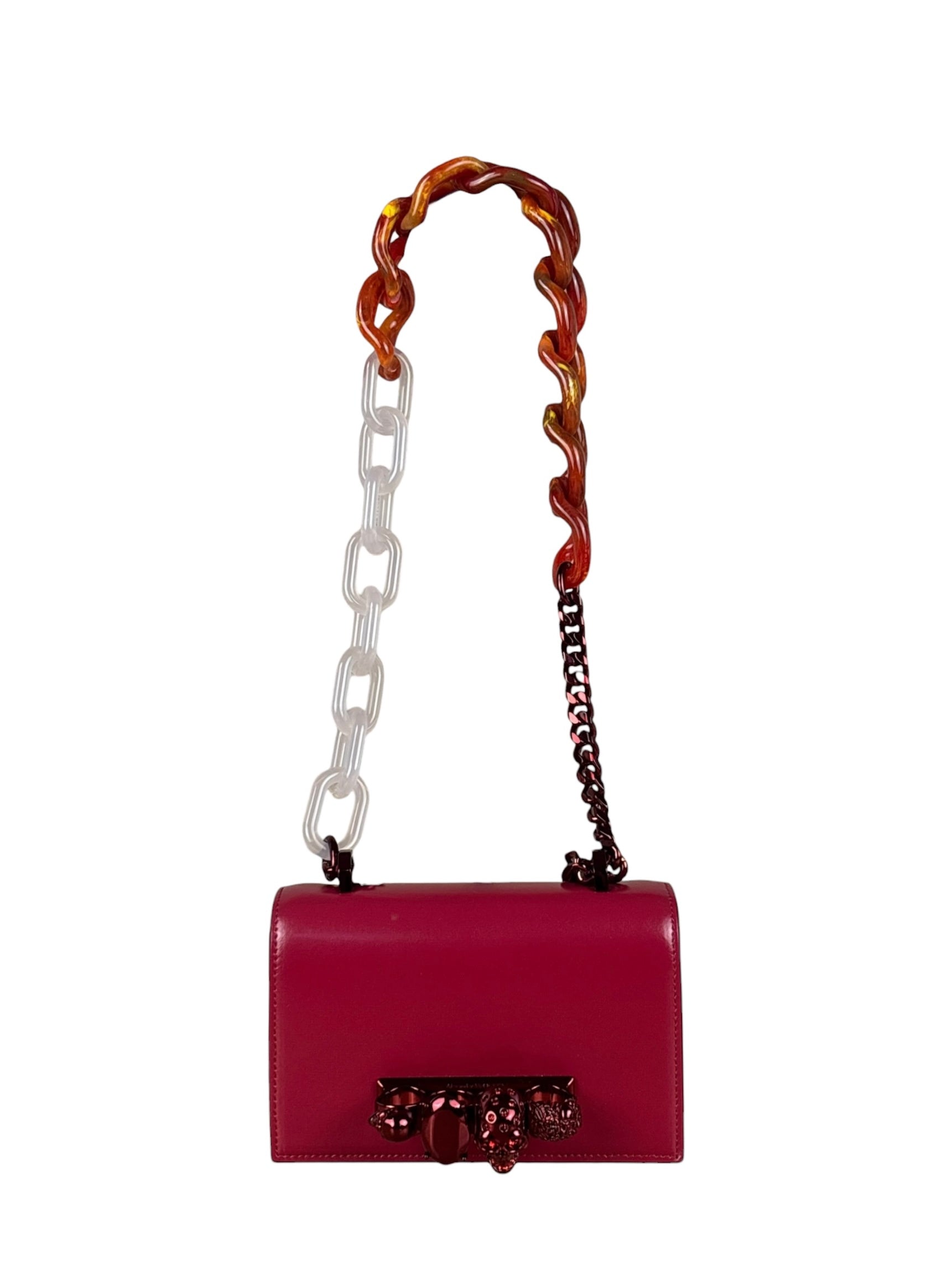 Alexander McQueen Red Leather Mini Jeweled Knuckle Shoulder Bag