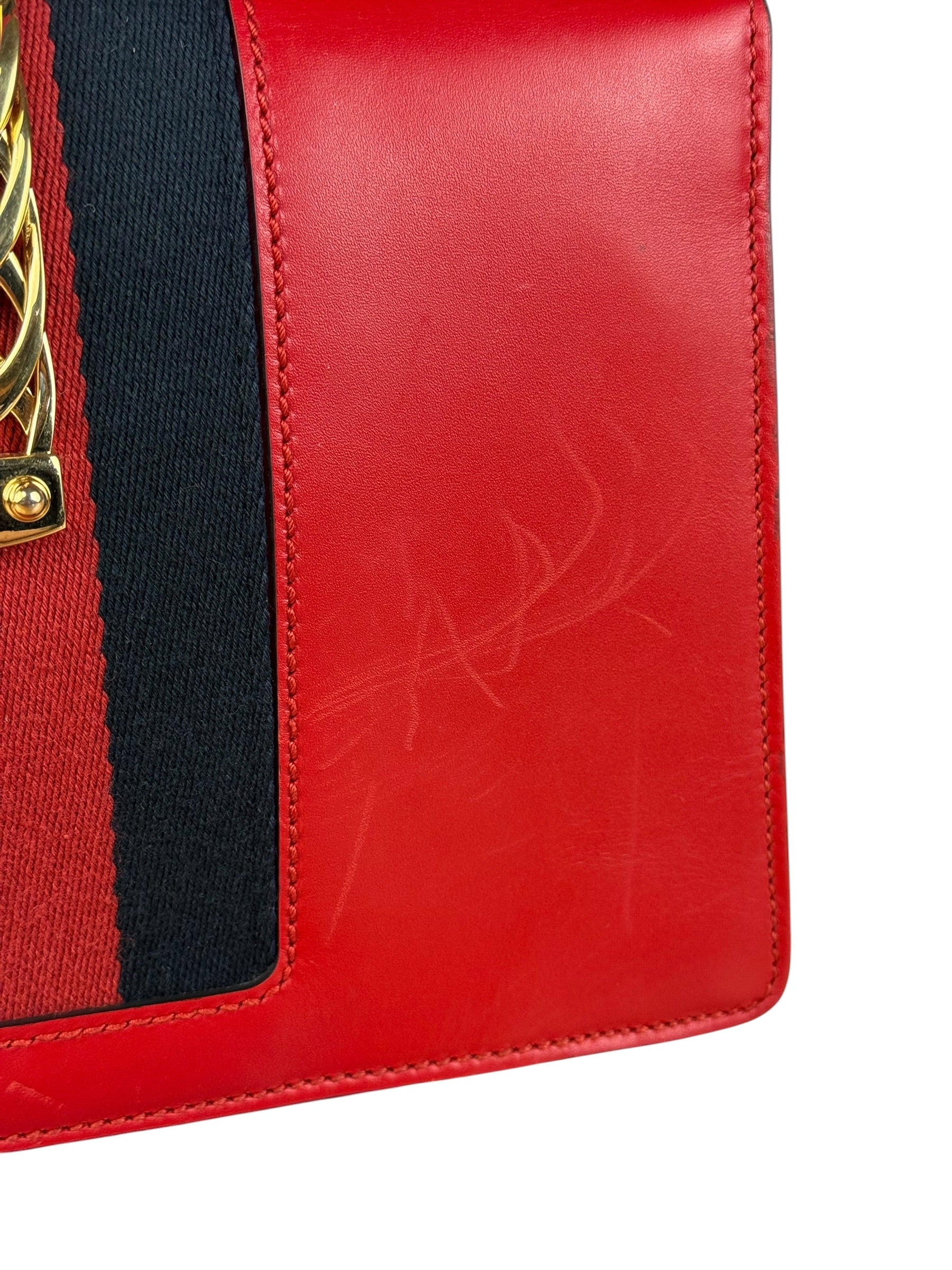 Gucci Red Leather Sylvie Buckle Shoulder Bag