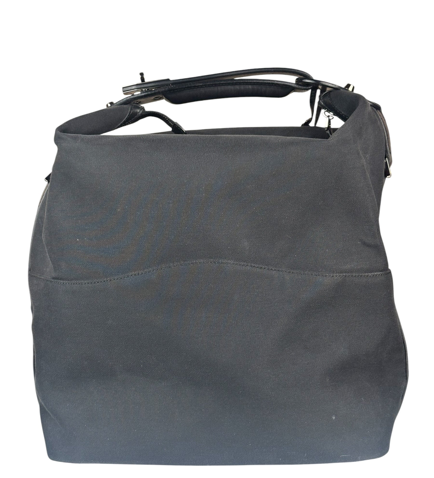 Gucci Black Leather Trim Belted Tote