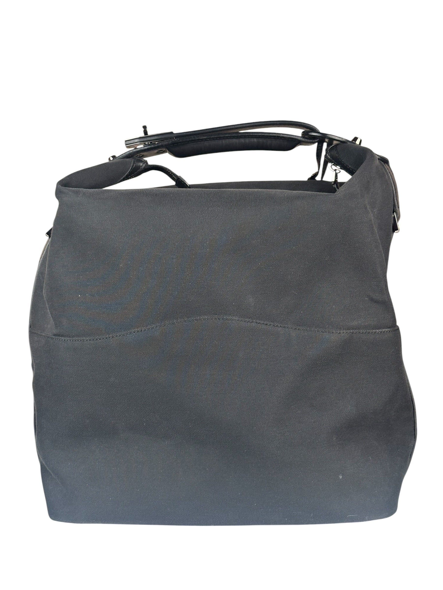Gucci Black Leather Trim Belted Tote
