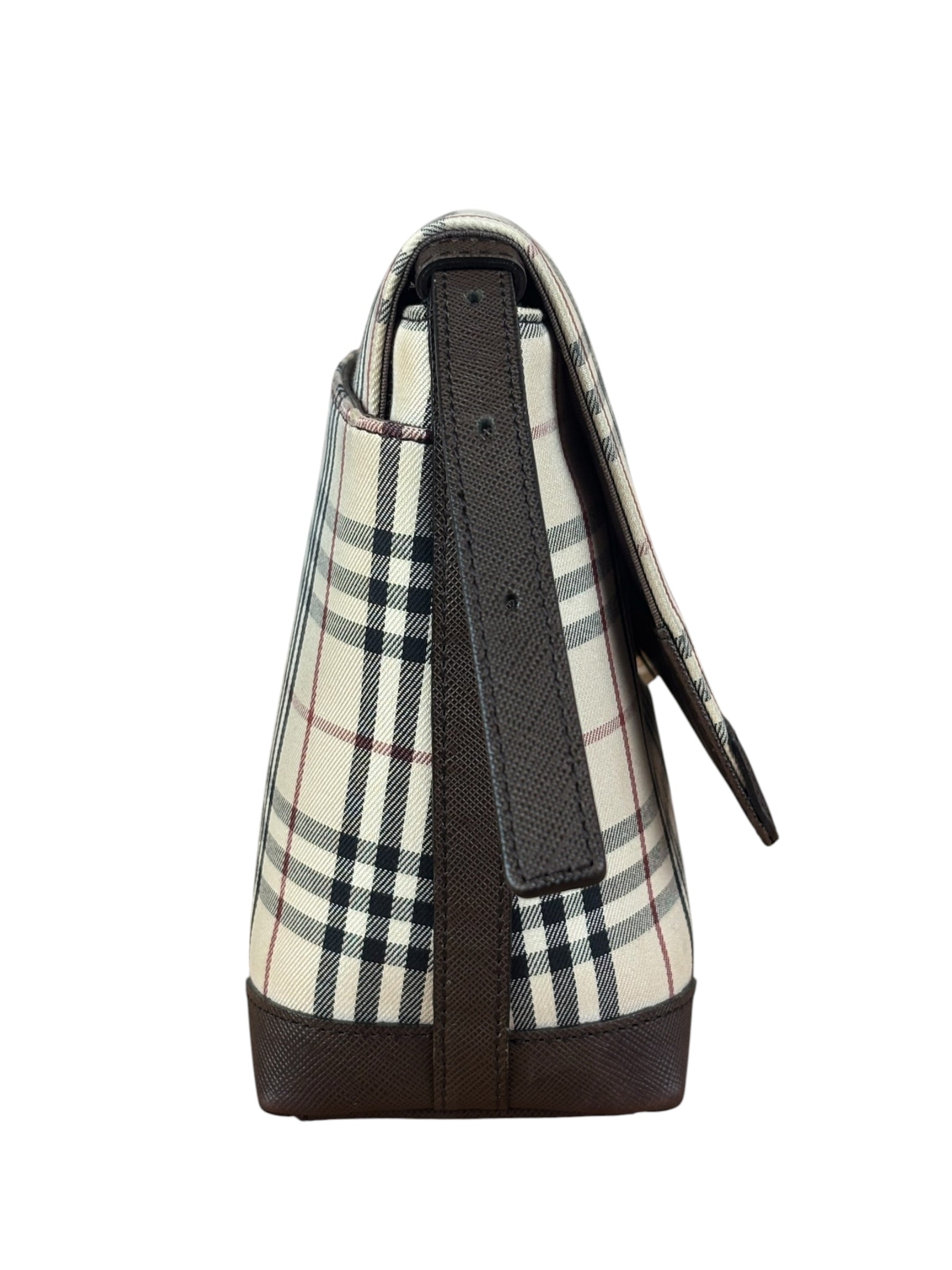 Burberry Vintage Leather Trim House Check Crossbody Flap Bag