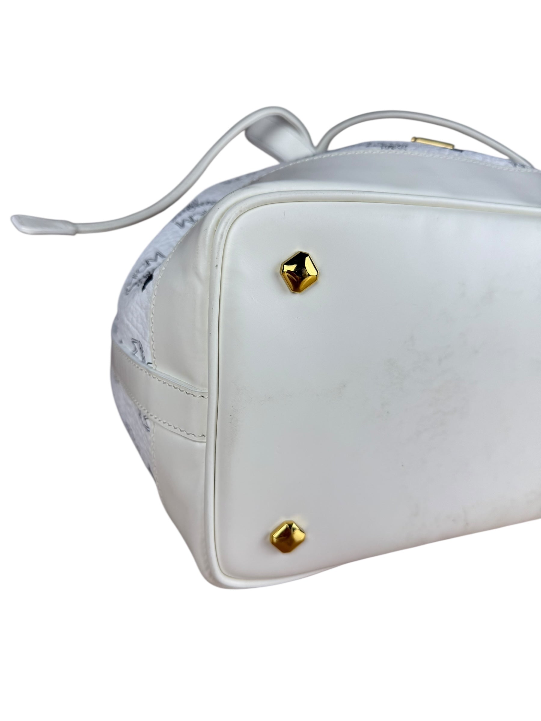 MCM Monogram White Bucket Shoulder Bag