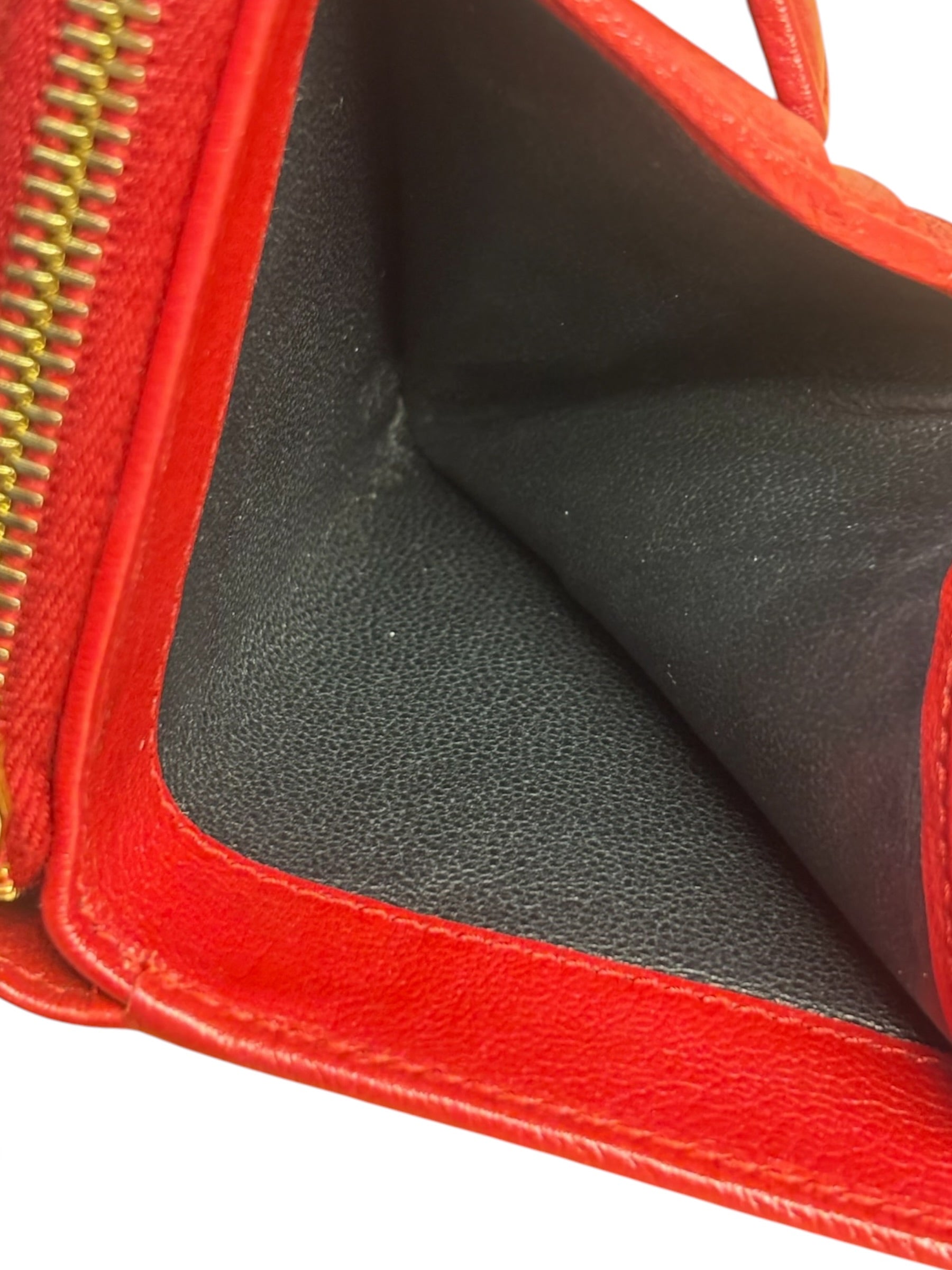Yves Saint Laurent Red Leather Bifold Zip Mini Wallet