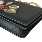Gucci GG Crystal Embellished Black Leather Wallet on Chain Bag