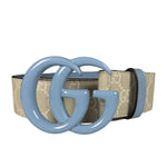 Gucci Belt GG Supreme White with Blue Buckle