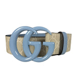 Gucci Belt GG Supreme White with Blue Buckle