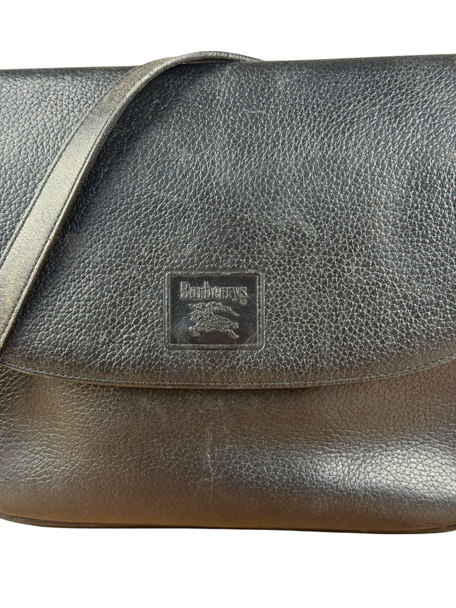 Burberry Vintage Black Pebbled Leather Crossbody Flap Bag