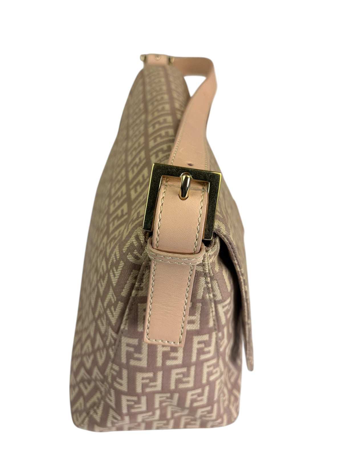 Fendi Peach Leather Trim Zucca Mamma Baguette