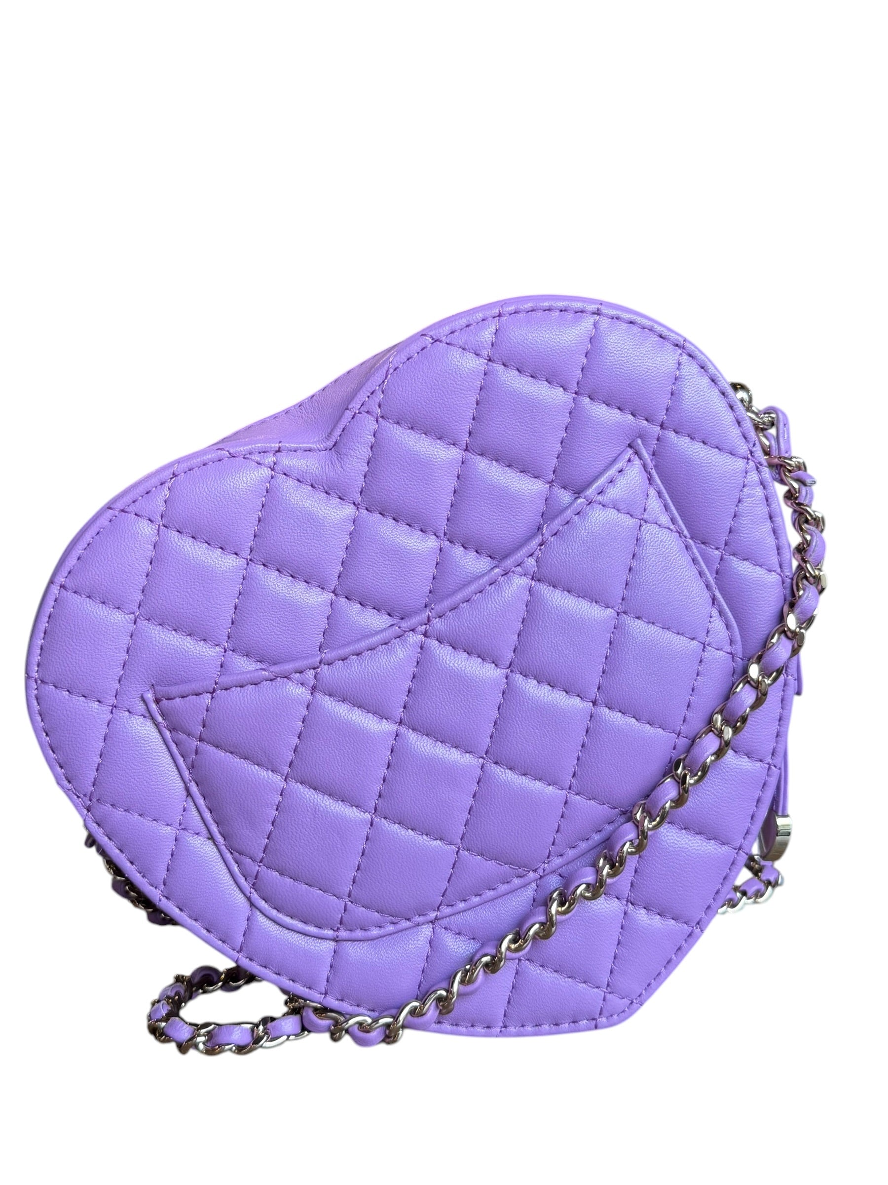 Chanel CC In Love Purple Quilted Leather Heart Bag 2022