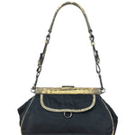 Prada Vintage Tessuto Lucertola Black Lizard Shoulder Bag