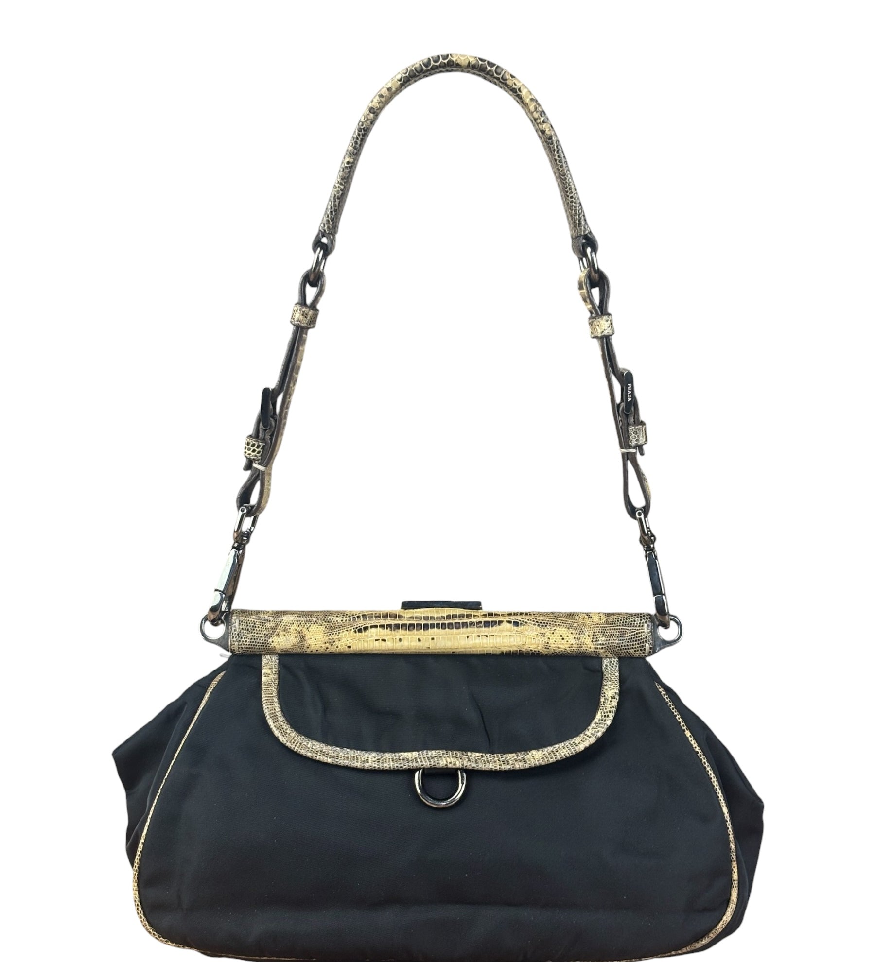 Prada Vintage Tessuto Lucertola Black Lizard Shoulder Bag