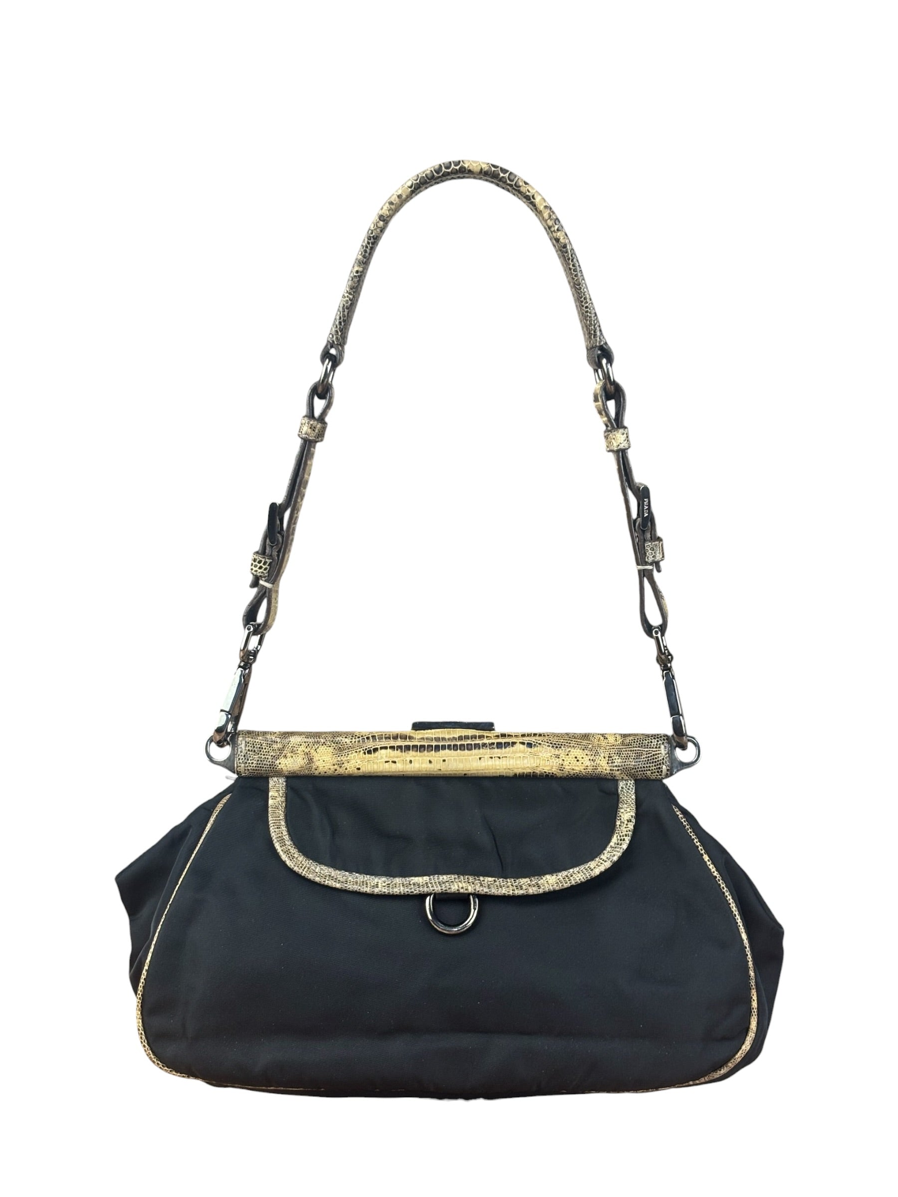 Prada Vintage Tessuto Lucertola Black Lizard Shoulder Bag
