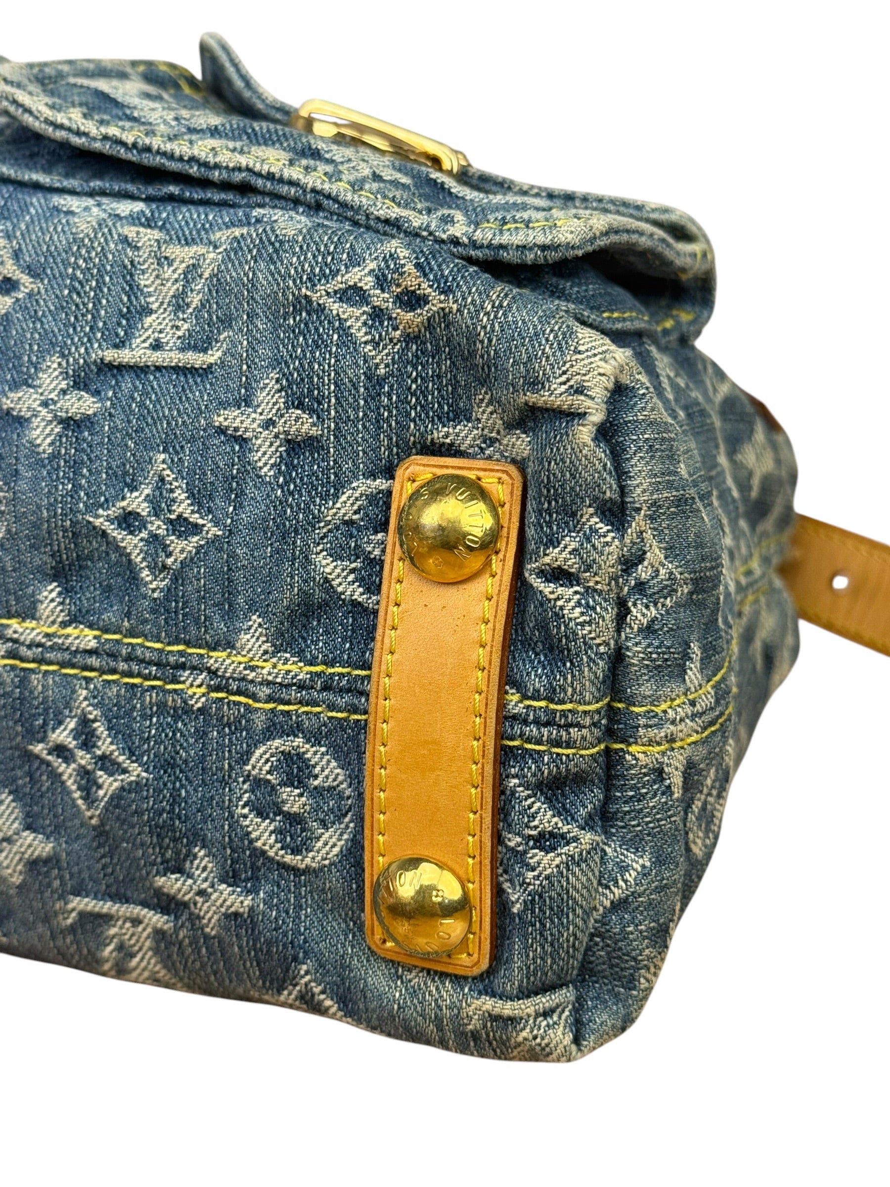 Louis Vuitton Vintage Denim Leather Trim Monogram Baggy Shoulder Bag MM